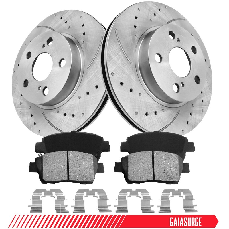 10in Front Slotted Disc rotors Ceramic Brake Pads for 2004-2009 Toyota Prius