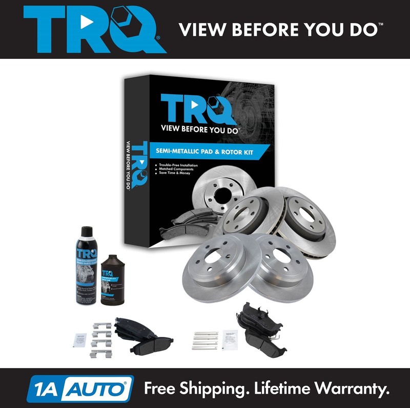 TRQ Front & Rear Semi-Metallic Brake Pad & Rotor Kit w/Fluids for Jeep Truck SUV