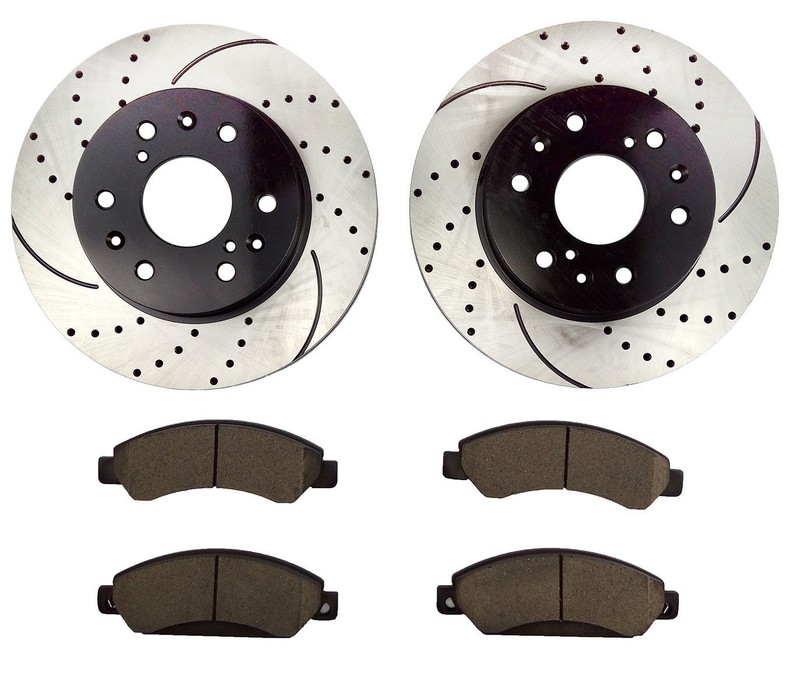 Front Drilled Brake Rotors and Ceramic Pads for 2007 2008 Cadillac Escalade ESV