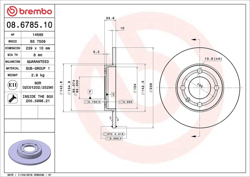 2x Brake Discs Pair Solid 239mm 08.6785.10 Brembo Set 65508030005 6N0615301 New gallery