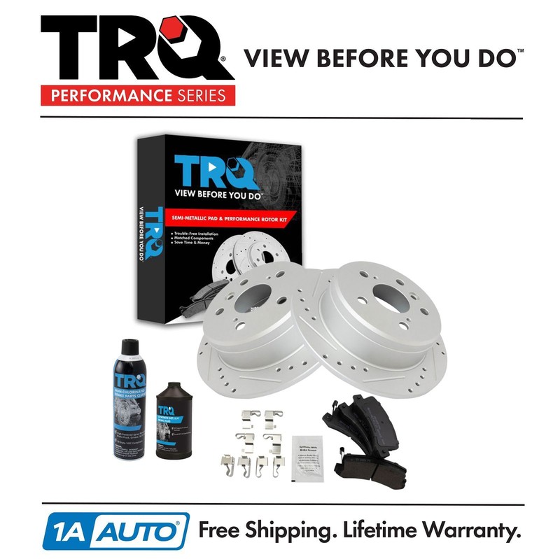 TRQ Brake Rotor Coated & Metallic Pad Rear Kit w/Chemicals for Toyota