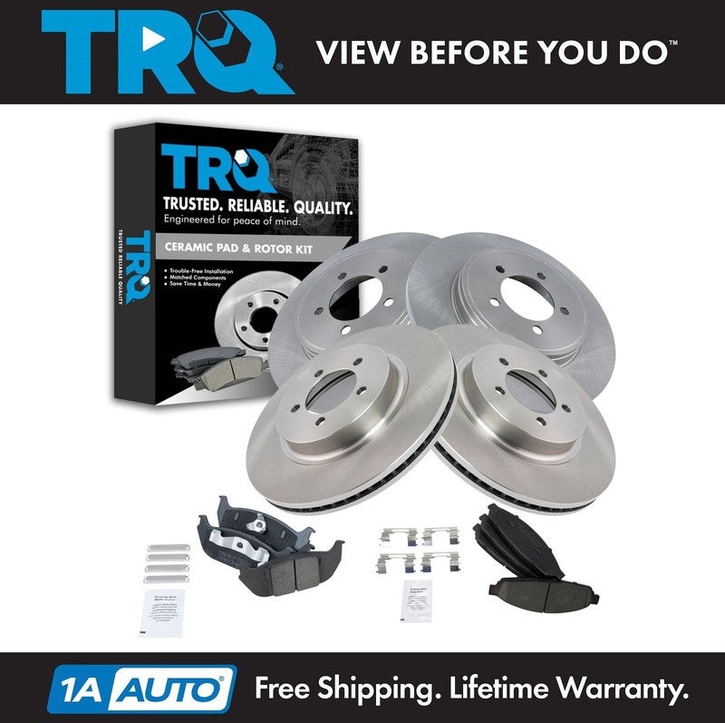 TRQ Front Rear Disc Brake Rotor & Posi Ceramic Pad Kit w/Chemicals