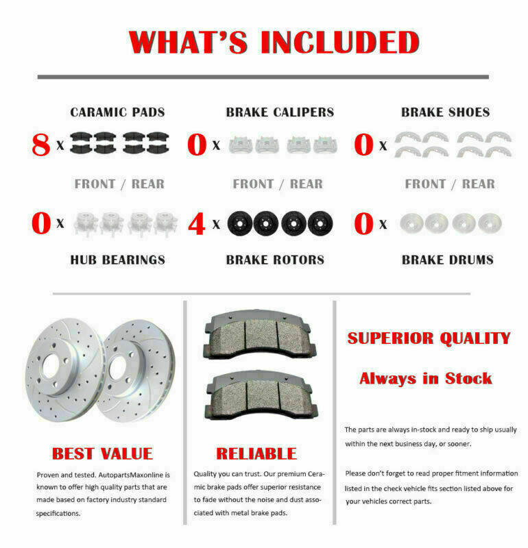 Front+Rear Brake Rotors + Ceramic Pad for 2009 2010 2011 2016-2019 Nissan Maxima gallery