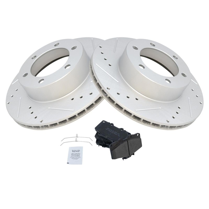 TRQ Front Metallic Brake Pad & Performance Drilled Slotted Coated Rotor New gallery