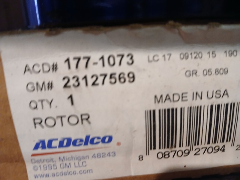 Rr Disc Brake Rotor ACDelco GM Genuine Parts 177-1073. made in USA gallery