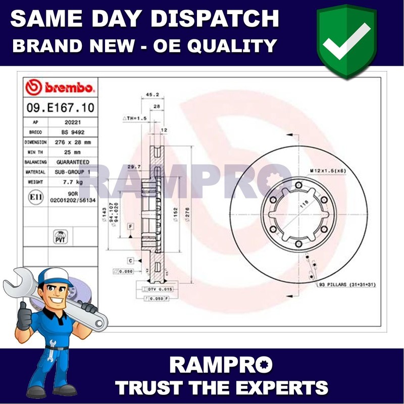 Rampro Front Brake Discs Fits Nissan Cabstar 2006-2013 2.5 D dCi 3.0 40206LC60A