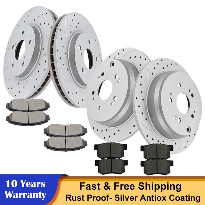 Front and Rear Disc Brake Rotors Ceramic Brake Pads for 2010 – 2012 Honda CR-V