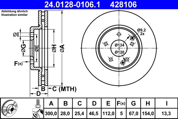 ATE 24.0128-0106.1 Brake Disc for Chrysler, Mercedes-Benz