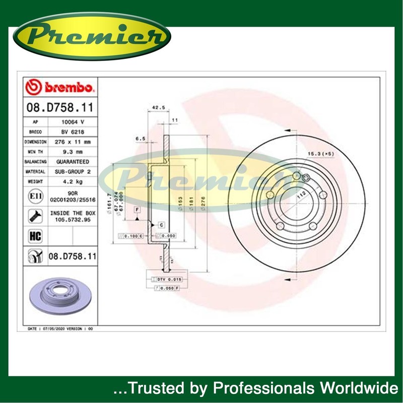 Premier Rear Brake Discs Fits Mercedes A-Class 2018- B-Class 2018- CLA 2019-