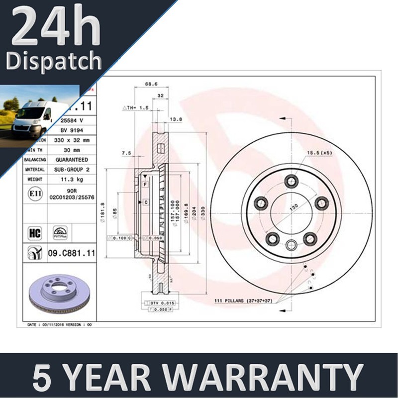 Fits VW Touareg 2002-2018 Porsche Cayenne 2002-2010 PV Front Brake Disc