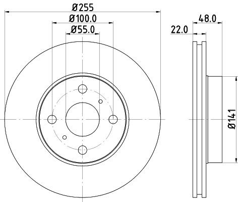 Hella Brake Disc Set Front 50214PRO 255mm x 22mm x 100mm For TOYOTA COROLLA OEM gallery