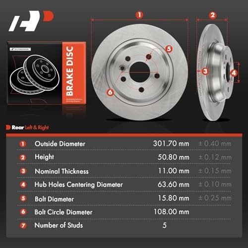 11.88" Rear Solid Disc Brake Rotors for Range Rover Evoque 2012-2015, 2-PC Set gallery