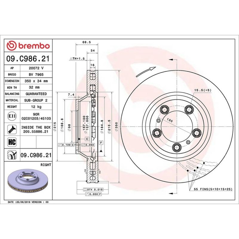 Brembo Prime Line UV Coated Vented Brake Disc – 09.C986.21 Fits Porsche