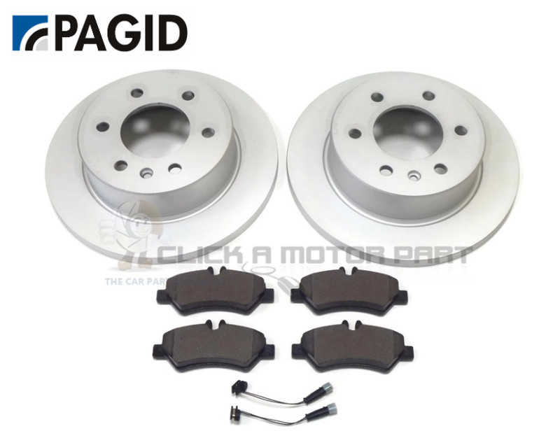 Pagid Rear 2 Brake Discs & Pads + Sensors For VW Crafter CR30 CR35 (Solid Discs)