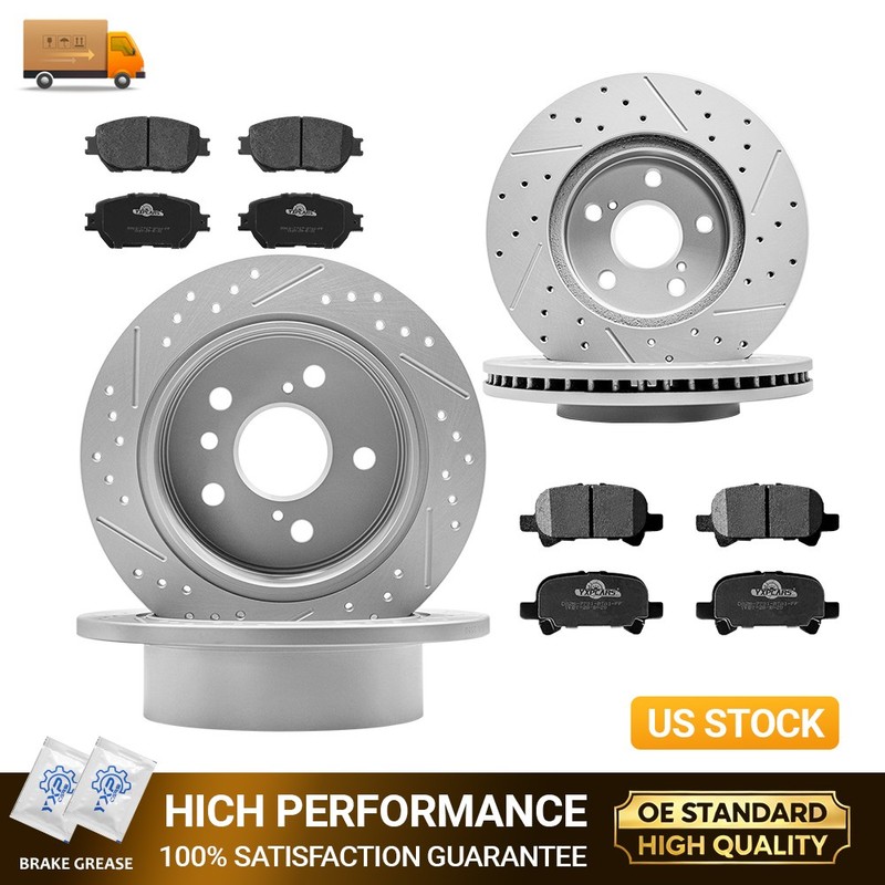 For 2002-2004 Toyota Camry 296mm Front 269mm Rear Disc Rotors Ceramic Brake Pads
