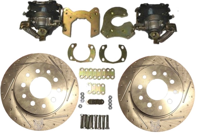 Slotted Street Rod Bolt On Rear Disc Brake Kit with Emergency Brake Calipers