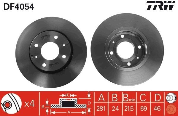 2 x Brake Disc TRW DF4054 for Volvo S40 I V40 Estate