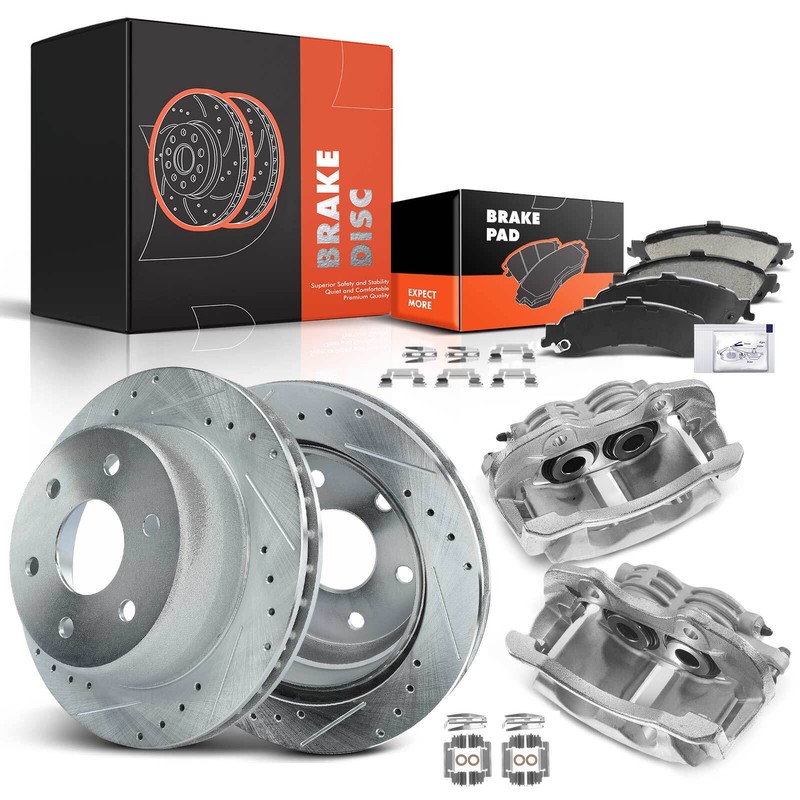 8x Rear Disc Brake Rotor & Pad + Brake Caliper for Chevrolet Suburban GMC Sierra
