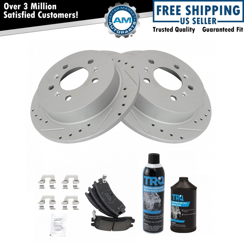 Rotor & Brake Pad Ceramic Performance Drilled Slotted Rear Kit w/Chemicals