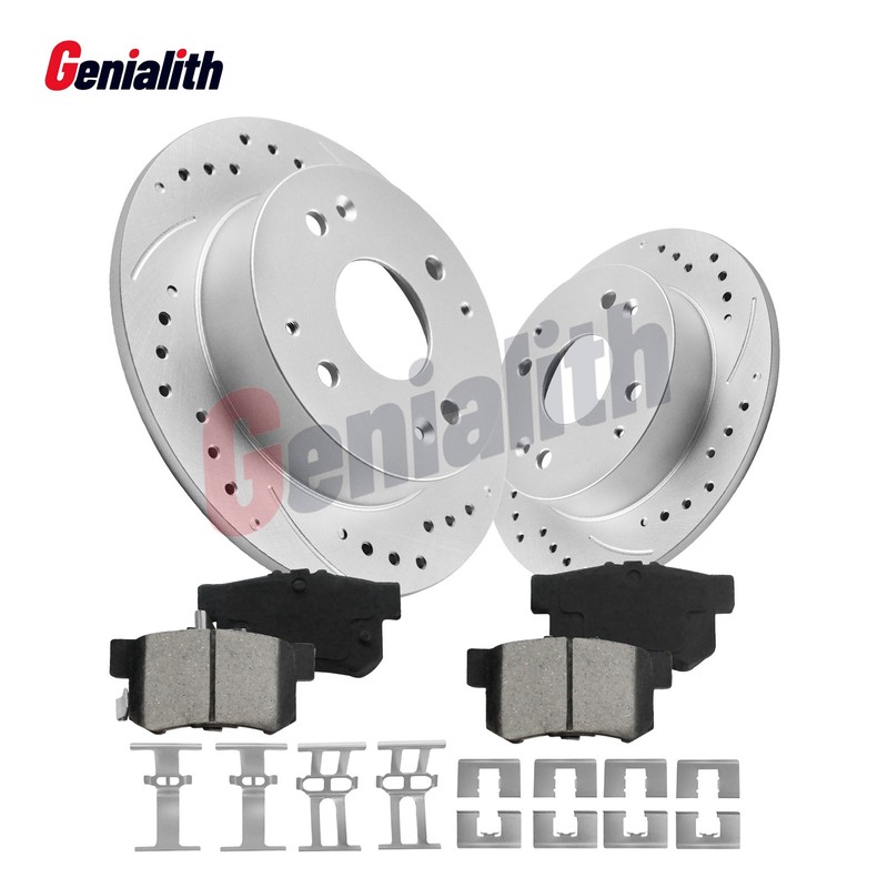 Rear Drilled Slotted Disc Rotors Ceramic Brake Pads Kit for 98-02 Accord 2.3L