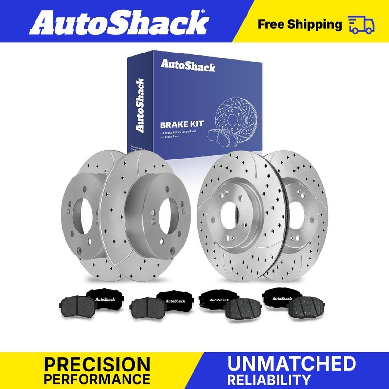 Front Rear Drilled Slotted Brake Rotors Premium Ceramic Pad for Kia, Forte 10-13