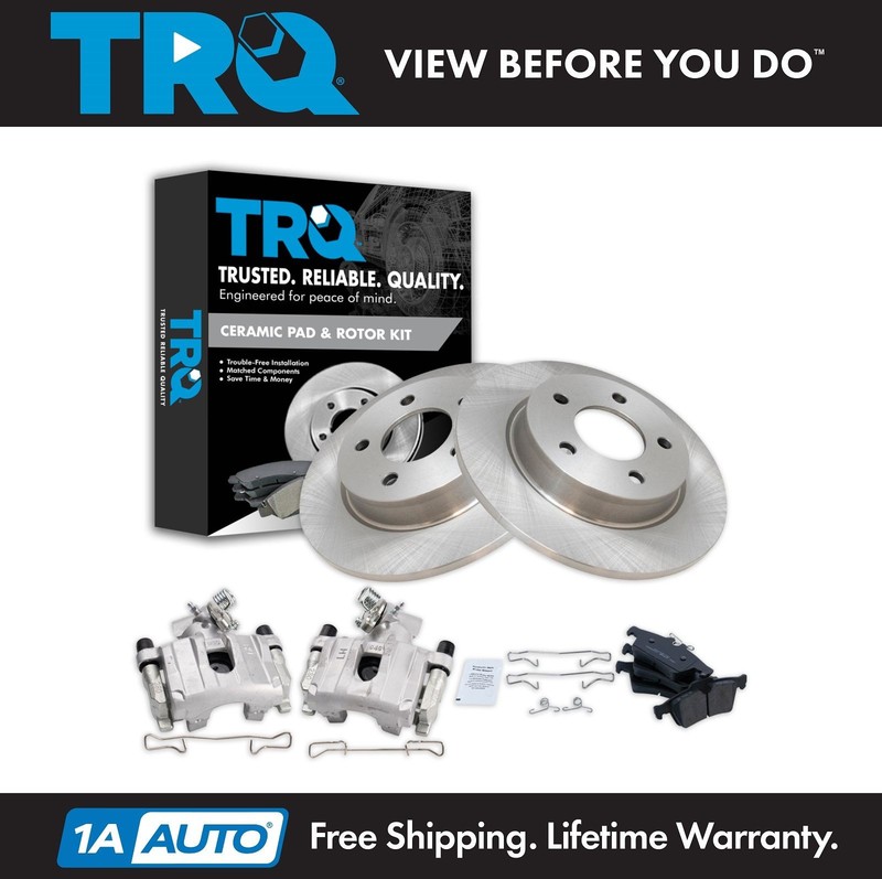 TRQ Rear Brake Calipers Ceramic Pads & Rotors Fits 2009-2013 Mazda 3