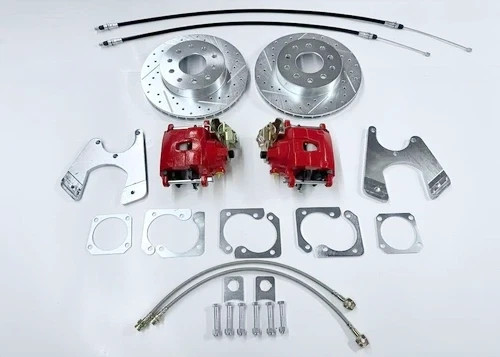 1964 – 1972 Rear Disc Brake Conversion Kit Red Calipers Drilled Slotted Rotors