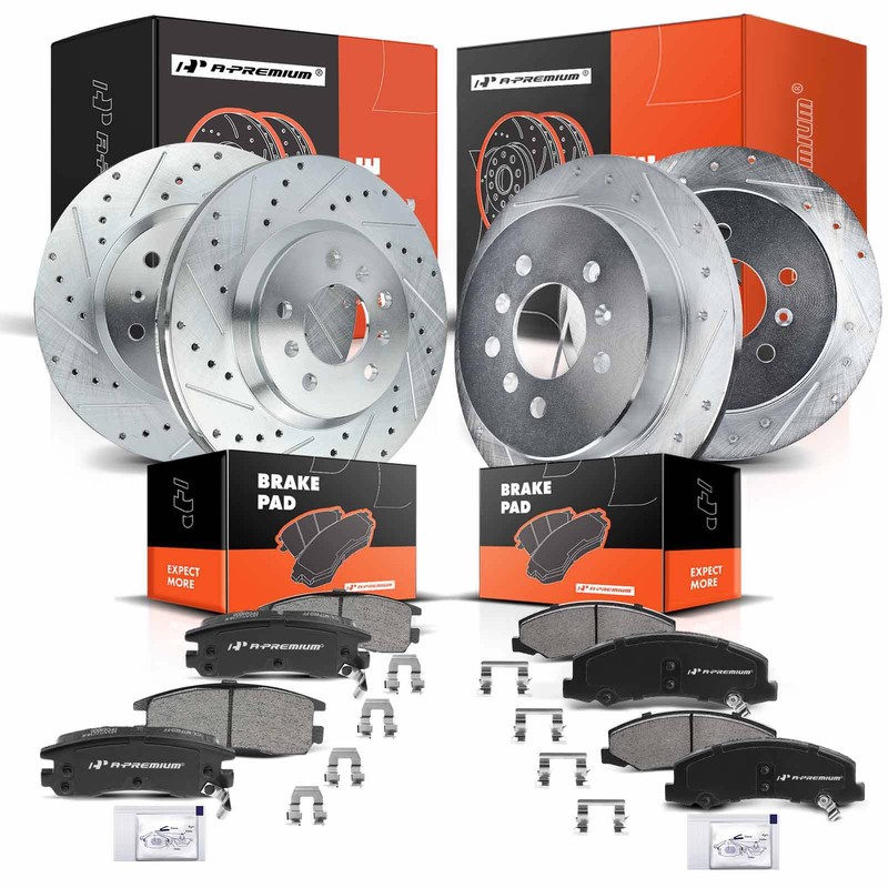 Drilled & Slotted Brake Rotors & Ceramic Pad Front and Rear for Chevrolet Impala