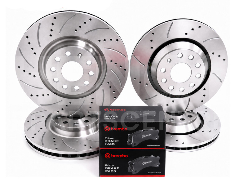 Front Drill Grooved Brake Discs Brembo Pads For VW Golf R GTI Arteon
