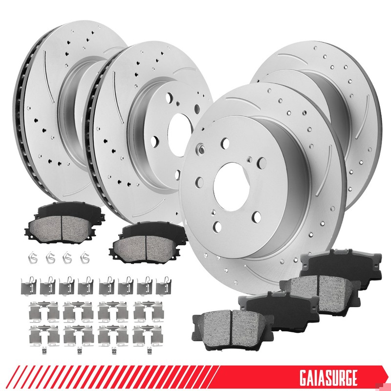 10.8″ Front and 11.1″ Rear Drilled Rotors Brake Pads for 2006-2018 Toyota Rav4