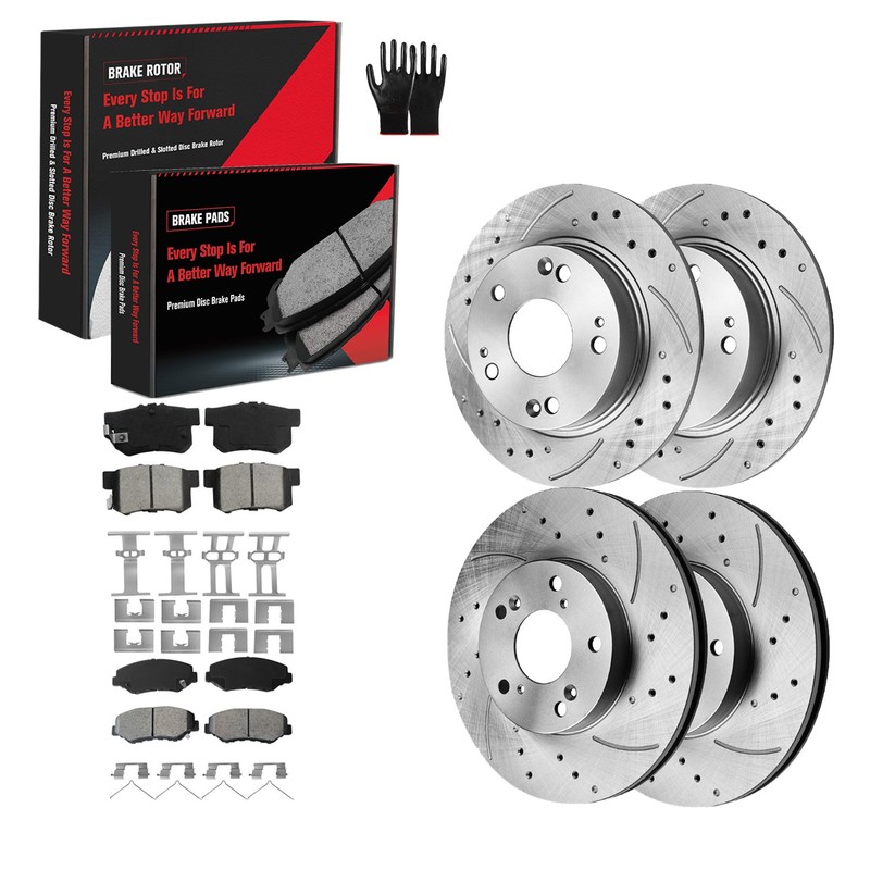 Front Rear Drilled Slotted Brake Rotors Ceramic Pads for Honda, Civic 2013-2015