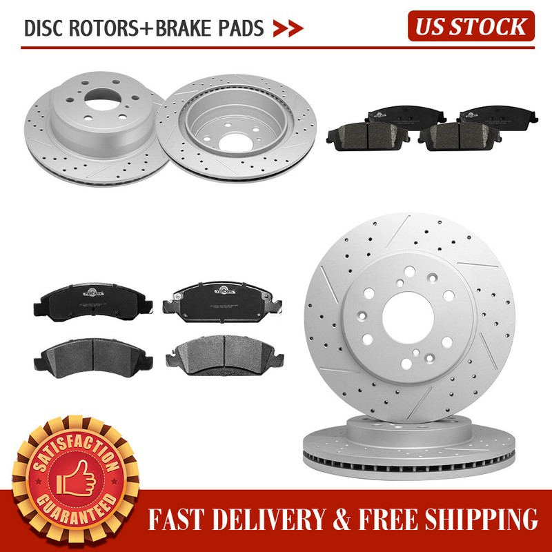 Front & Rear Drilled Rotors Brake Pads For Chevy GMC Silverado Sierra 1500 Yukon