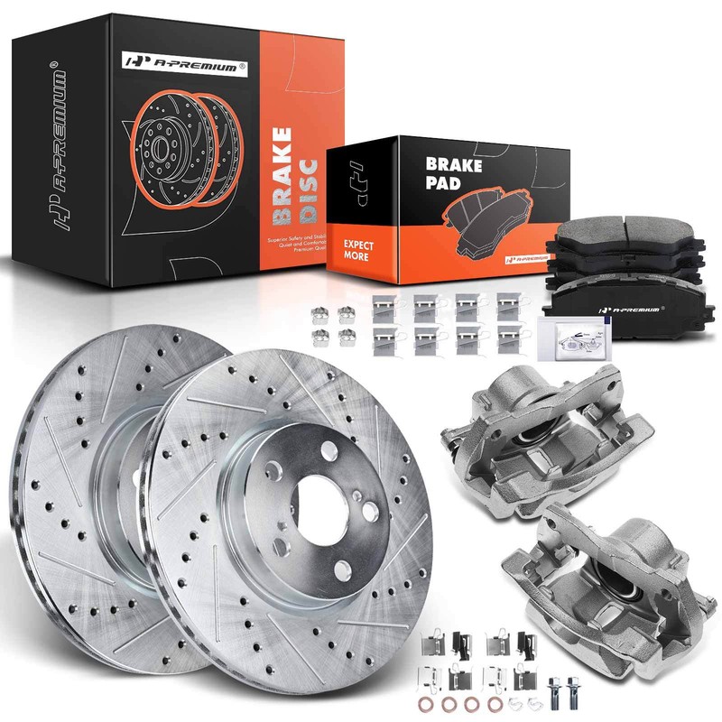 A-Premium 8x Front Drilled Rotor & Pad + Caliper for Toyota Corolla Matrix Scion