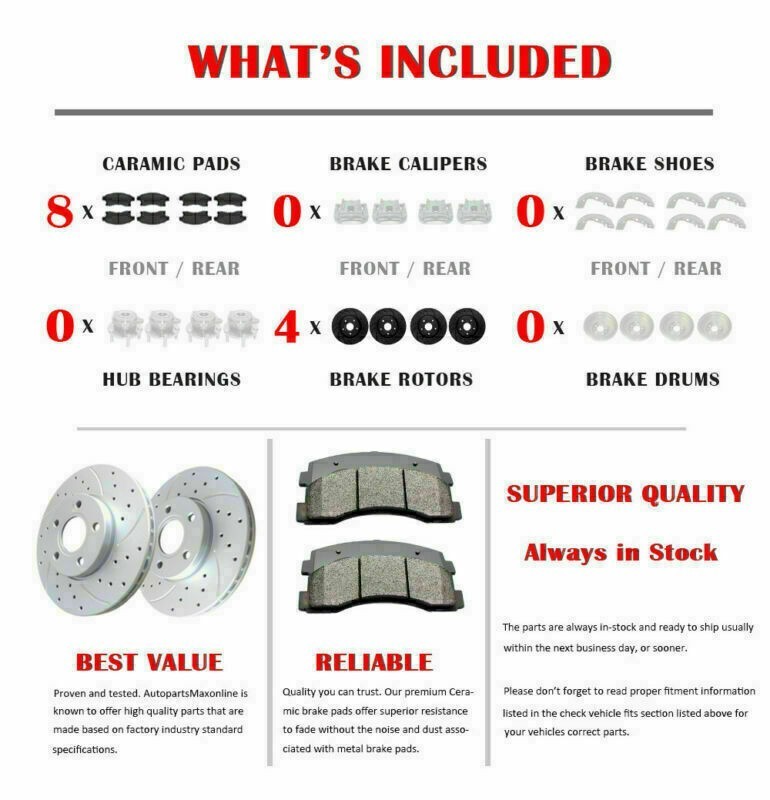 Front and Rear Slotted Discs Rotors Brake Pads Kit Fit for 2006-2018 Toyota Rav4 gallery