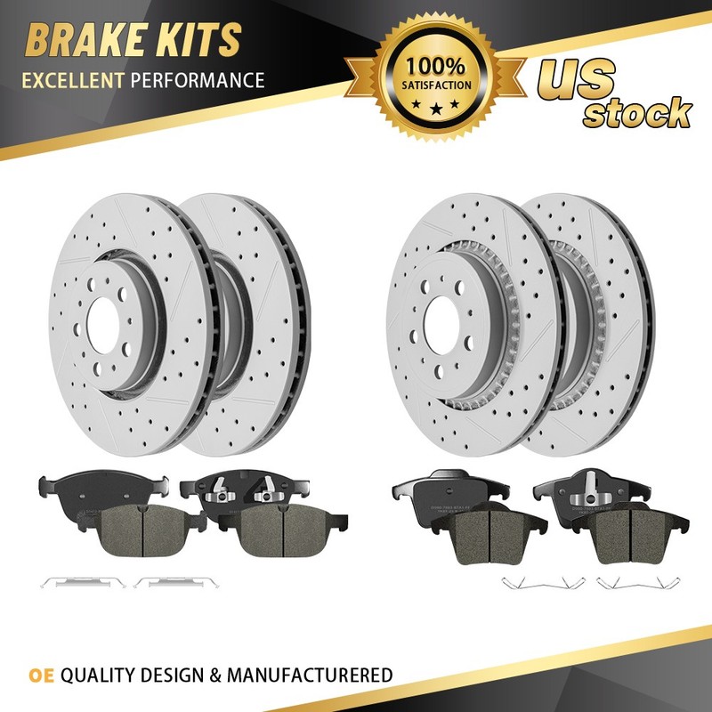 Front Rear Brake Rotors Ceramic Brake Pads w/ Hardware for 2003-2013 Volvo XC90