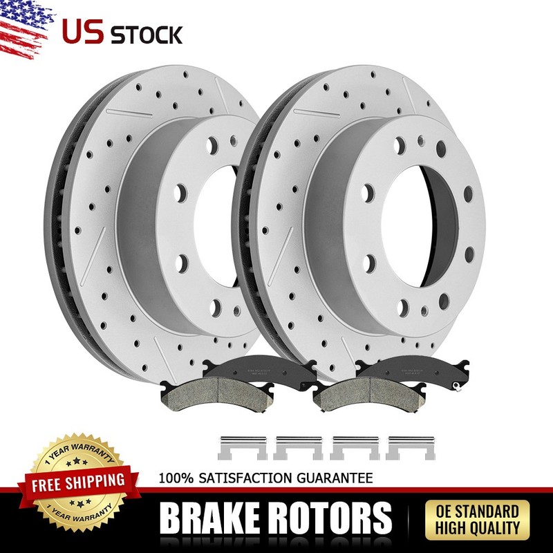 Front Drilled Rotors and Brake Pads Set for Chevy Silverado 1500 HD H2 Deville
