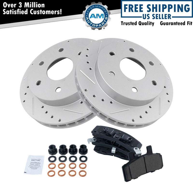 Performance Drilled Slotted Rotor Ceramic Brake Pad Front Set for Chevy