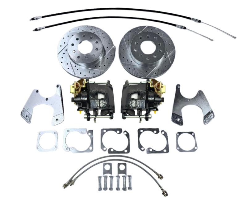 GM 10 & 12 Bolt Rear Disc Brake Conversion Kit Drilled & Slotted Black E Brake