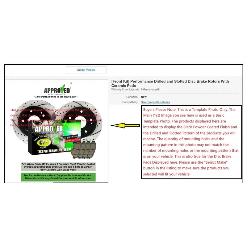 Front Kit Premium Drilled and Slotted Disc Brake Rotors with Ceramic Brake Pads gallery