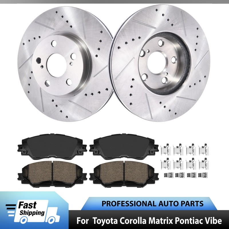 Front Drilled Rotors Brake Pads For 2009-2019 Toyota Corolla 09-10 Pontiac Vibe