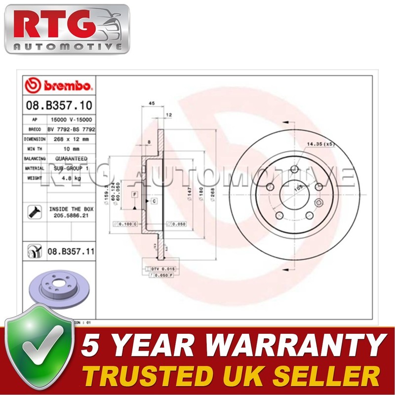 RTG Rear Brake Discs Fits Vauxhall Astra 2009-2015 Mokka 2012- + Other Models gallery