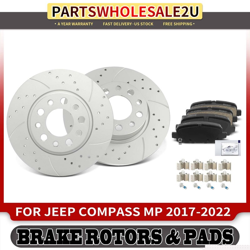 6Pcs Rear Drilled Brake Rotor & Ceramic Brake Pads for Jeep Compass 2017-2022