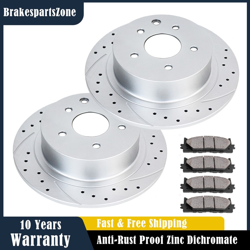 Fit for Ford Focus 2012-2017 272mm Rear Drilled Slotted Brake Rotors and Pads