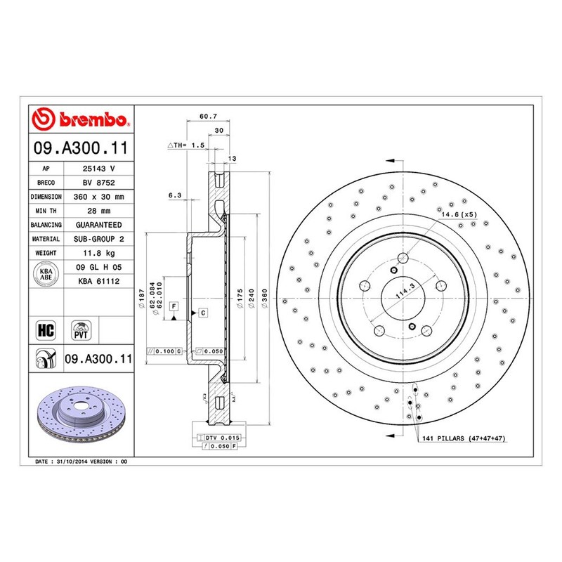 For Lexus IS F 08-14 Brembo UV Coated Series Drilled Vented Front Brake Rotor gallery