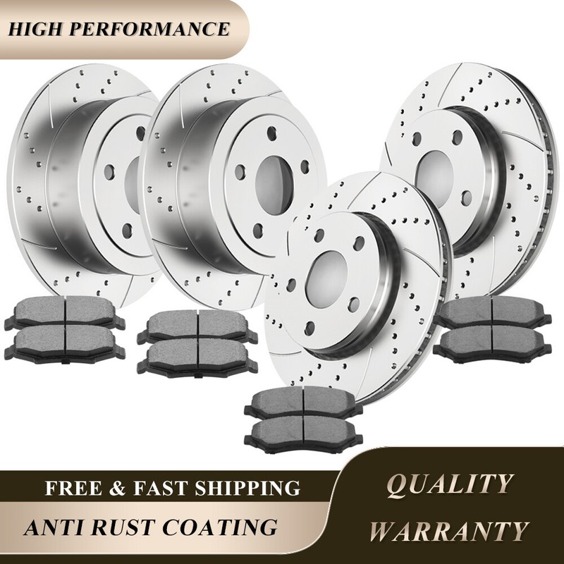 Front Rear Drilled Rotors Disc Brakes Pads Kit for 2007 – 2017 Jeep Wrangler JK