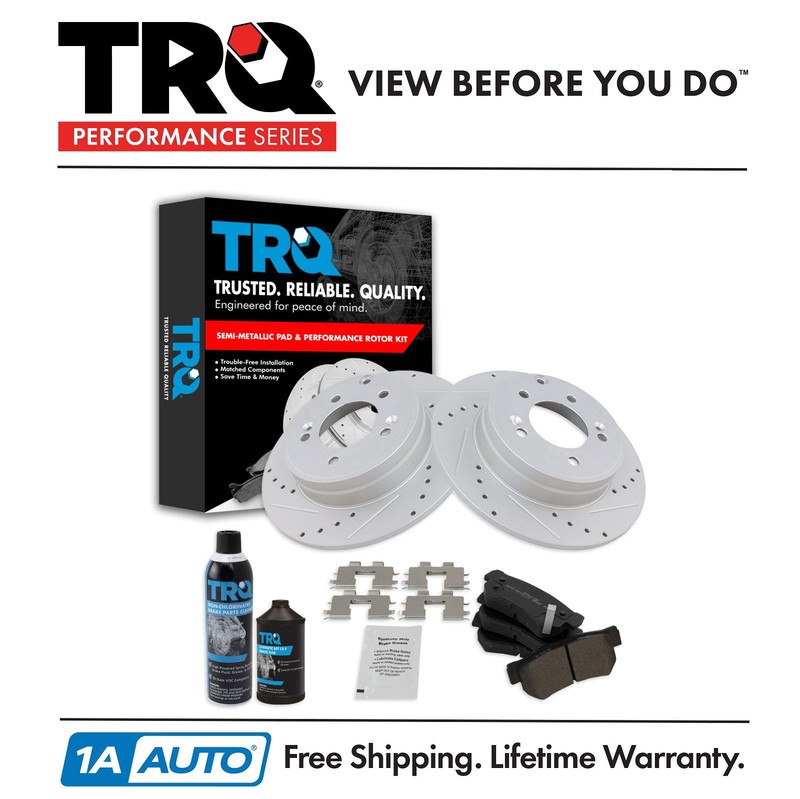 TRQ Rear Metallic Brake Pad & Performance Rotor Kit w/ Fluids for Azera Sonata