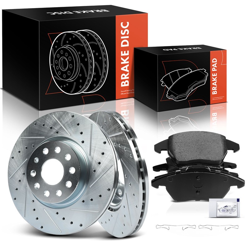 Drilled Brake Rotors & Ceramic Brake Pad for Audi A3 2006-2013 Volkswagen Front