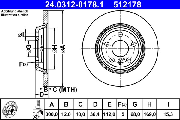 ATE 24.0312-0178.1 Brake Disc for Audi