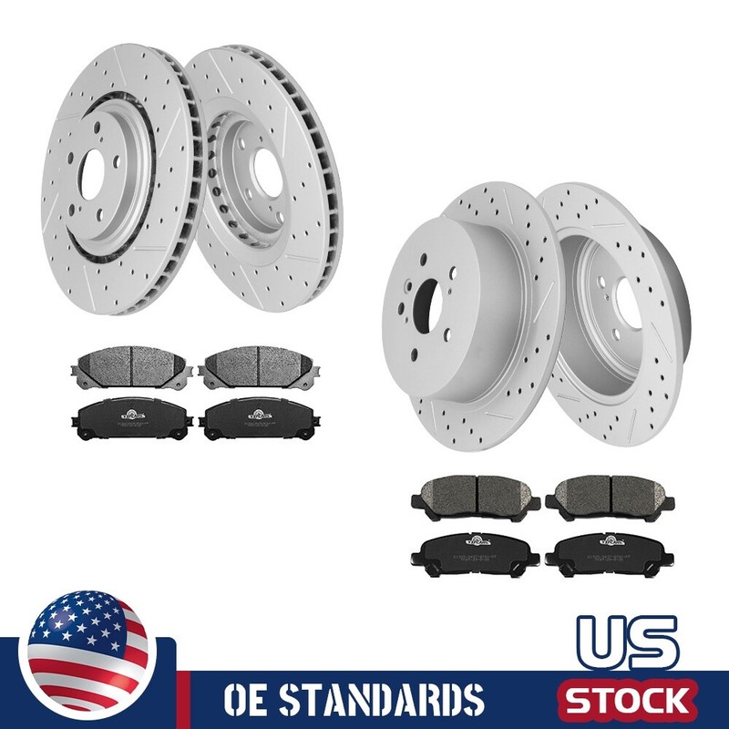 For 2008 – 2014 Toyota Highlander Front Rear Disc Rotors Ceramic Brake Pads