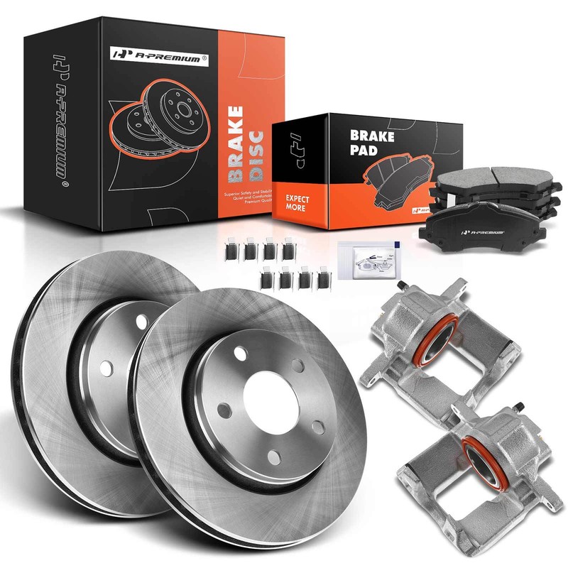 Front Brake Rotors & Ceramic Pads and Brake Caliper for Jeep Wrangler 2013-2017